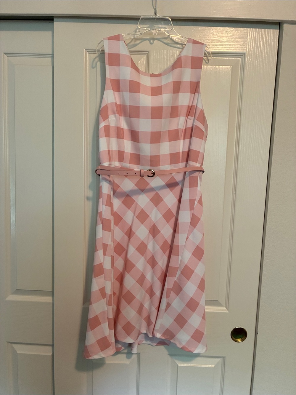 R&K Pink and White Gingham Belted Dress